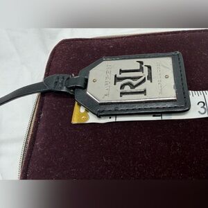 RALPH LAUREN Black Leather Silver Tone Metal KEY FOB BAG CHARM KEYCHAIN HANG TAG